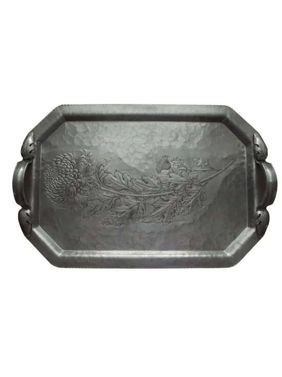 Continental Hand Wrought Silverlook Tray 755 Chrysanthemum Aluminum handles