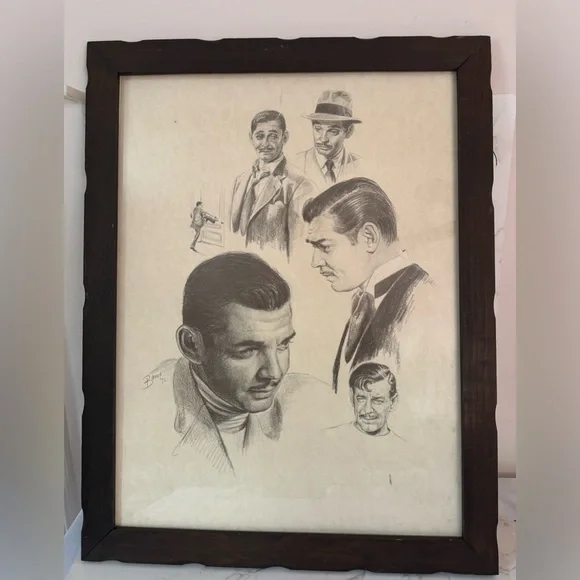 Clark Gable - Framed Charcoal Drawing by Banse - 1976