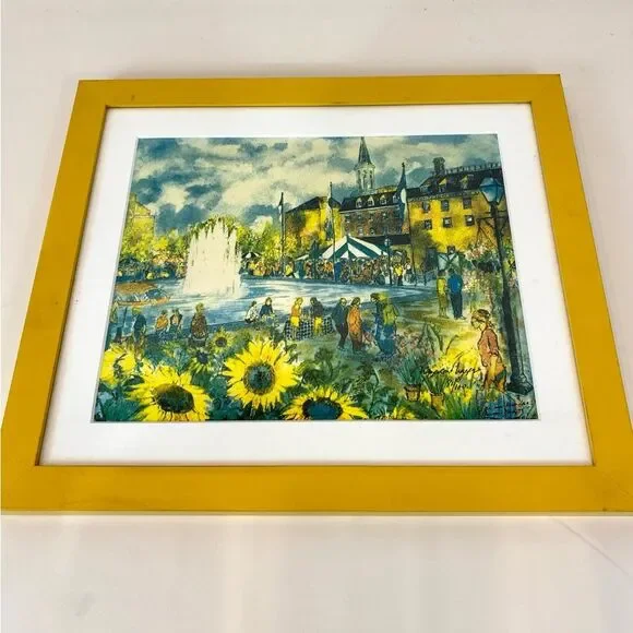 Farmers Market Lithograph Signed Numbered French Street Scene Pro Framed