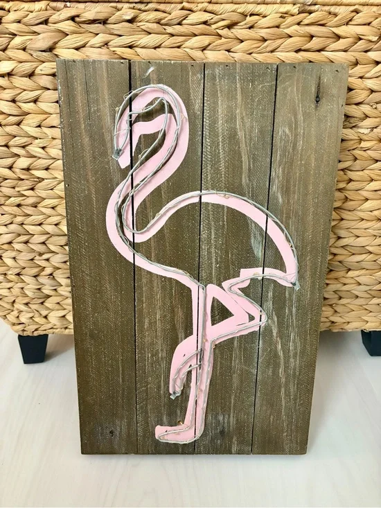 Light-up Rustic Pink Flamingo Wall Art - Handmade