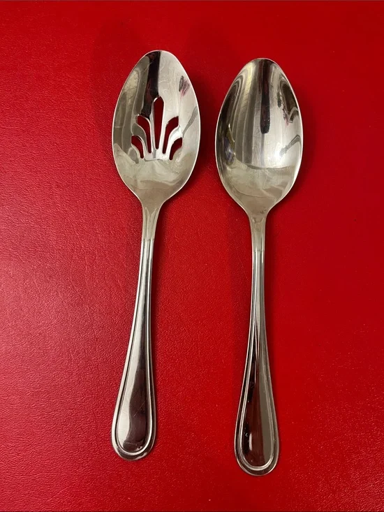 Stainless Steel Serving Spoon and Slotted Serving Spoon - 9”L