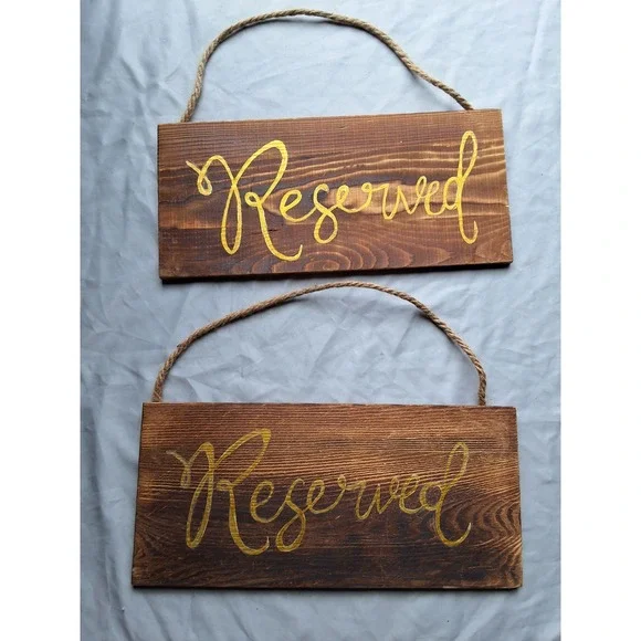 Rustic Wooden Reserved Signs Set of 2 Gold Script Wedding Event Decor Jute Rope