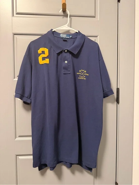 Vintage Polo by Ralph Lauren Navy Polo with Yellow Number Patch XXL