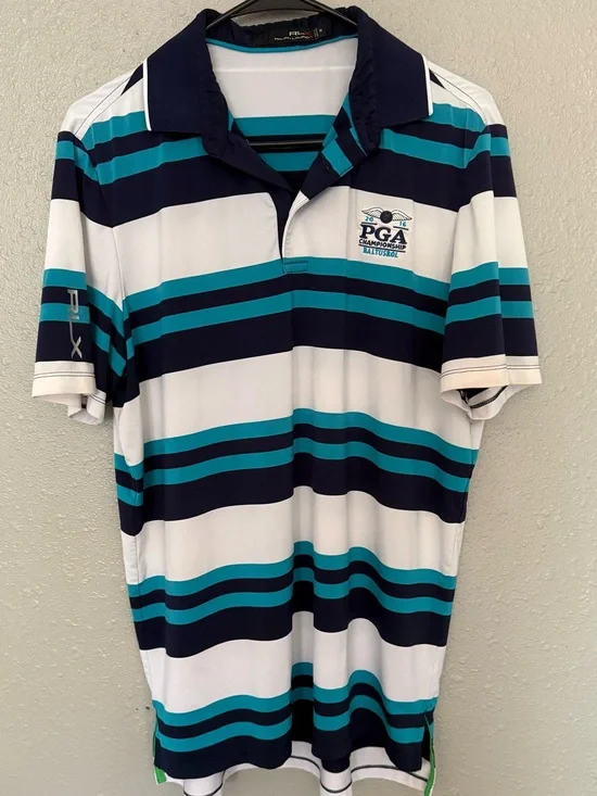 Ralph Lauren PGA Striped Polo in Navy, Teal & White