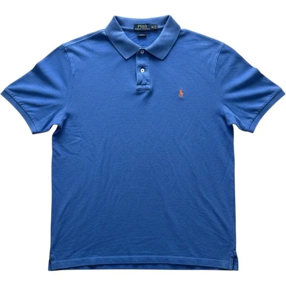 Polo Ralph Lauren XXL‎ Classic Fit Blue Shirt Orange Polo Player Embroidery