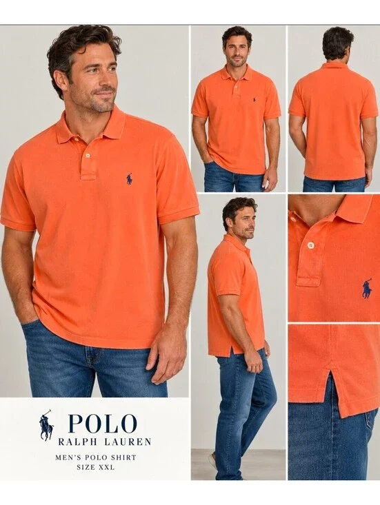 Polo Ralph Lauren Mens XXL Coral Orange Short Sleeve Polo Shirt Cotton Pony