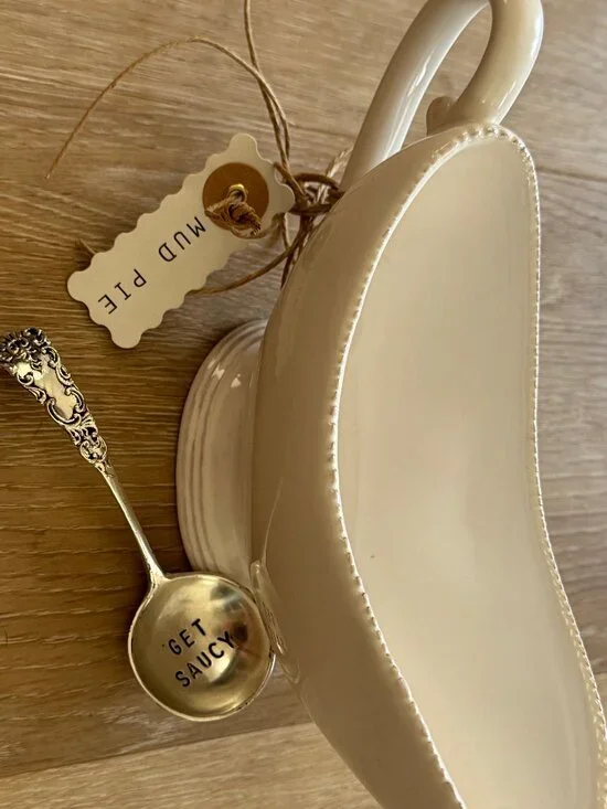 MUD PIE Gravy Boat Set with spoon, GET SAUCY, Thanksgiving, Holiday, BRAND NEW!