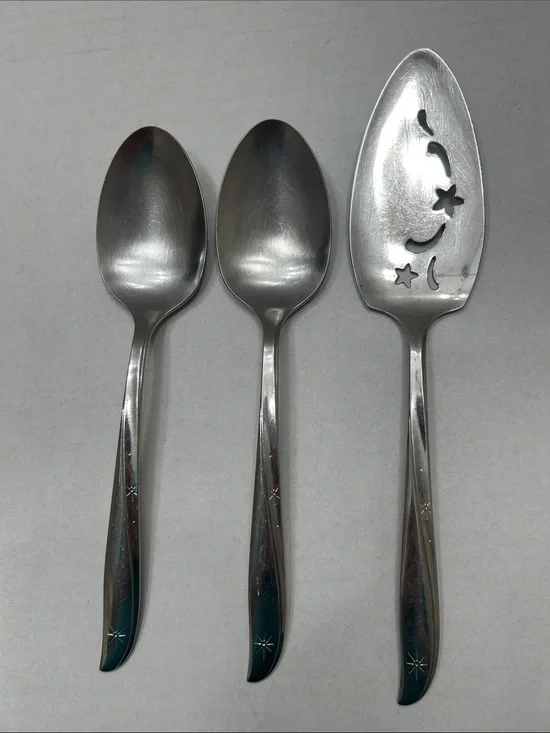 Oneida Community Stainless Twin Star Serving Spoons and Slotted Pie Server