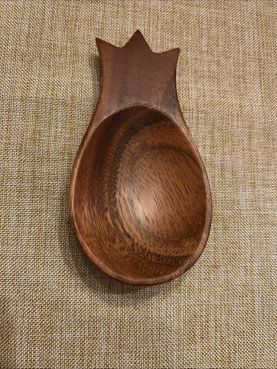 Wooden Monkey Pod Pineapple Spoon - Brown Hand-Carved Spoon/ Trinket dish