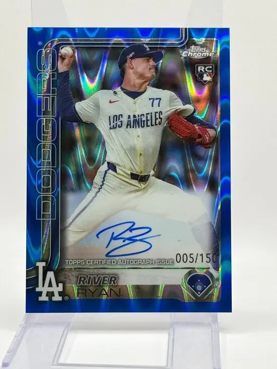 2025 Topps Chrome River Ryan Rookie Blue RayWave Refractor Auto 5/150 Dodgers RC