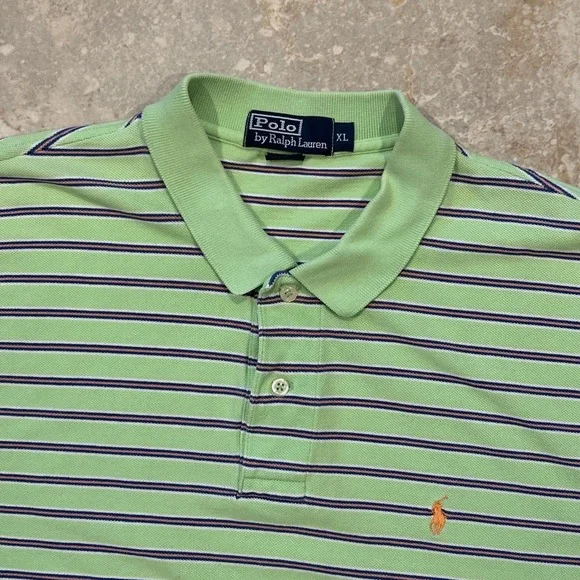 Polo by Ralph Lauren Polo Men's XL Green Stripe Short Sleeve Shirt Cotton Preppy