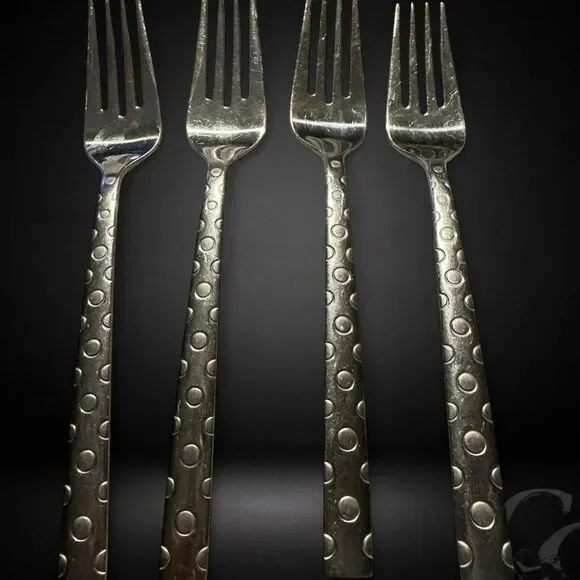 Oneida Cirque Salad Forks 7 1/8” Stainless Dots Bubbles Circles Set of 4
