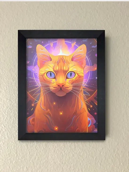 Cosmic Space Cat Framed Wall Art | Celestial Galaxy Kitty Psychedelic Wall Decor