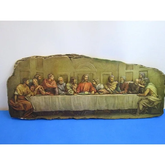 THE LAST SUPPER EXPOSED EDGED 17.5 INCH RAISED ART RESIN STONE WALL PLAQUE