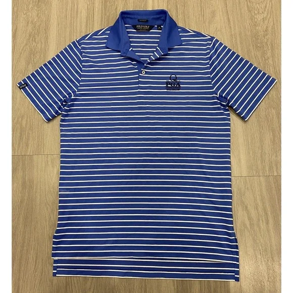 Polo Golf Ralph Lauren Shirt Mens Medium Performance Striped Blue Quail Hollow M