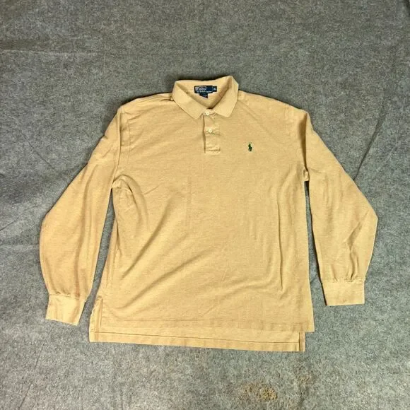 Vintage Polo Ralph Lauren Mens Polo Shirt Extra‎ Large Tan Green Pony Preppy Top