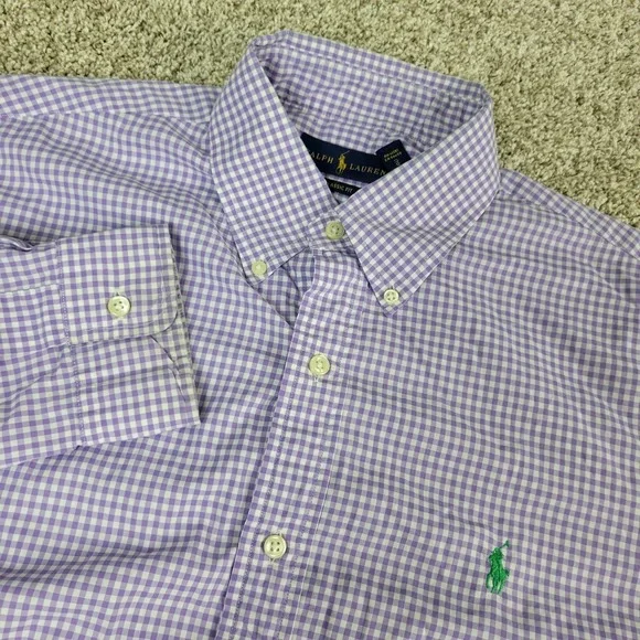 Ralph Lauren Classic Fit Mens Medium Purple Gingham‎ Check Pony Performance
