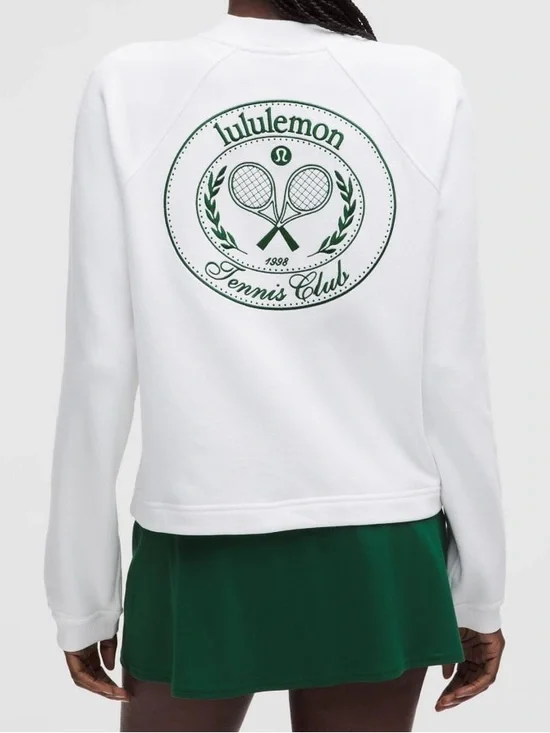 lululemon white sweatshirt with green Tennis Club graphic