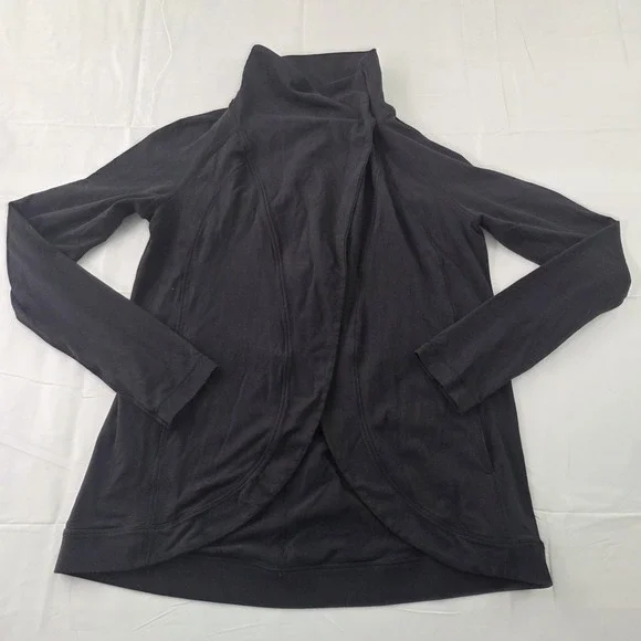 Lululemon Jacket Womens 8 Black Wrap Snap Collar Thumbholes Yoga Athleisure