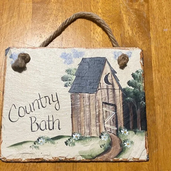 Slate Wall Hanging Excellent Rustic Country Bath Sign Outhouse Hand Painted