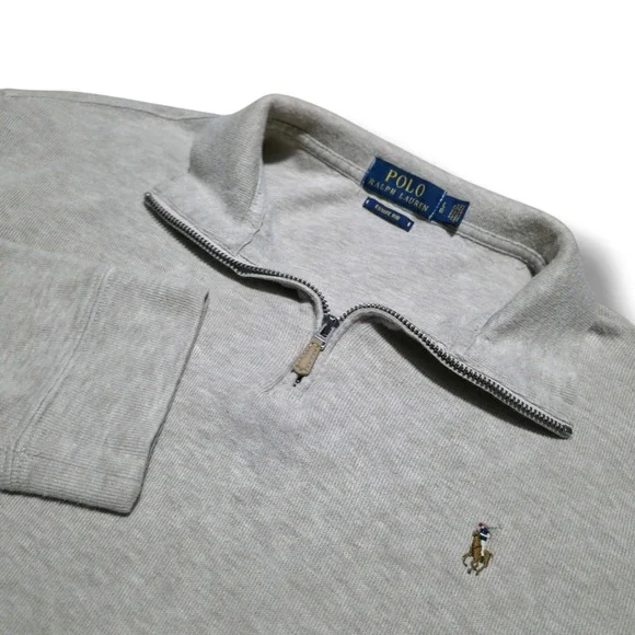 Polo Ralph Lauren Rib Estate 1/4 Zip Pullover Cream Mens Large Beige CROP Length