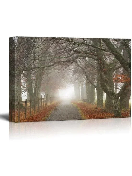 Stunning Fall Canvas Print - Misty Morning Footpath Wall Art, Ready to Hang