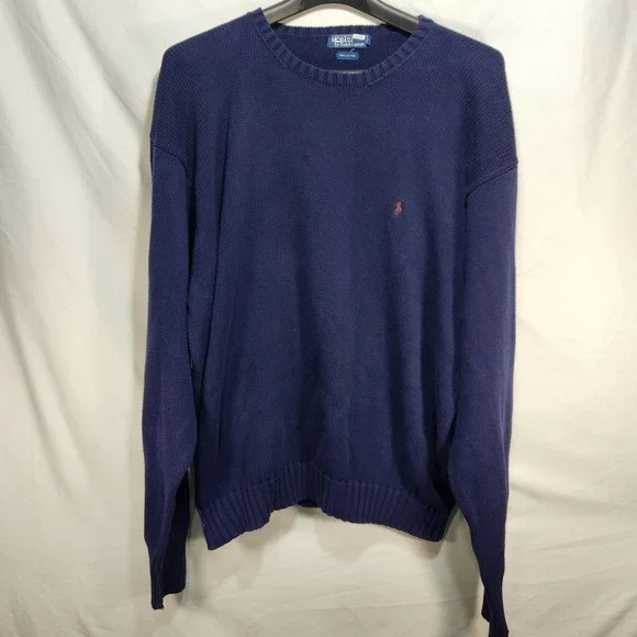 Vintage Polo Ralph Lauren Knit Sweater Mens Size 3XL‎ Navy Blue Red Pony