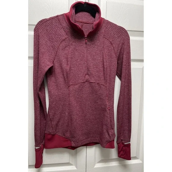 LULULEMON Runderful 1/2-Zip Womens 4 Mini Check Red Berry Rumble Running‎