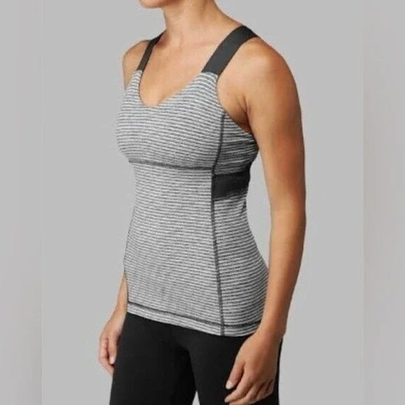 Lululemon‎ Push Your Limits Tank Top Grey Striped Racerback Size Dot 10 Athletic