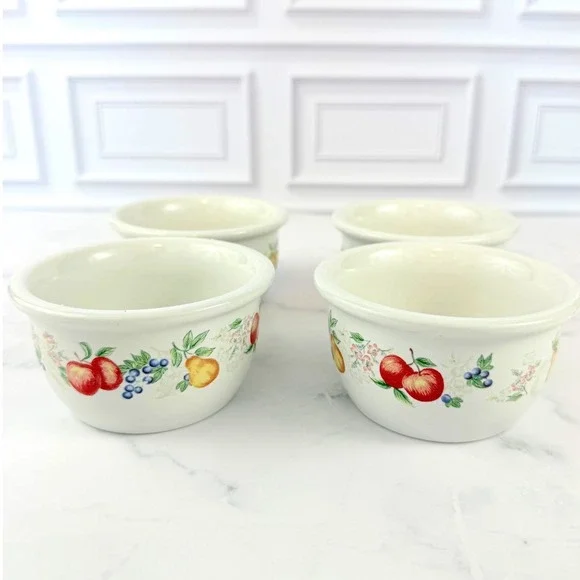 VTG 1980s Set of 4 Corelle Chutney‎ Abundance Ramekins Stoneware Bowl