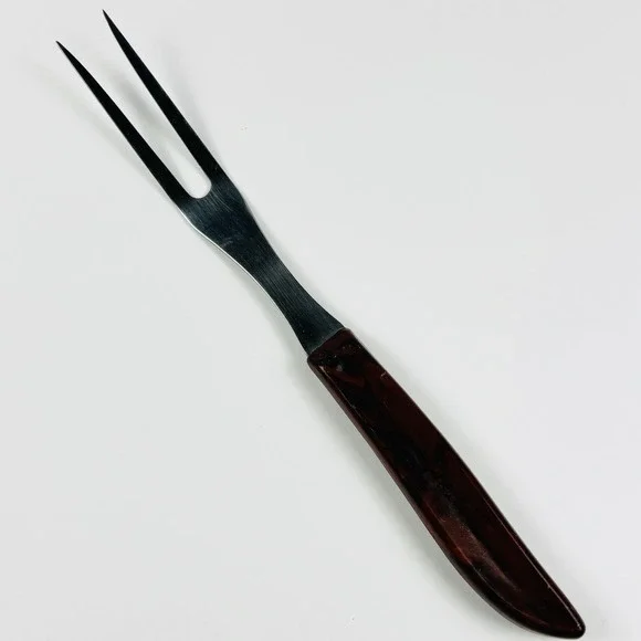 Vintage Quikut Meat Serving Fork 2 Tines Tenite Styron Marbled Plastic‎ Handle