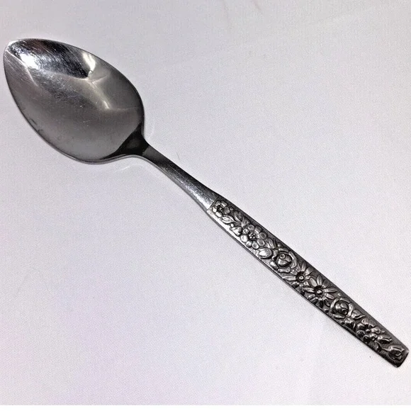 Wm A Rogers Oneida Malibu Single Serving Spoon Stainless Flatware Flowers 8 3/4