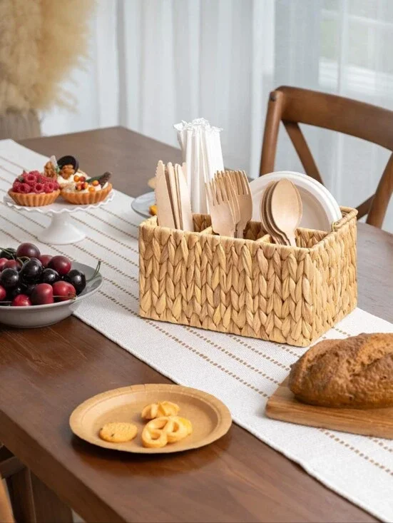 New Handwoven Water Hyacinth Cutlery Caddy Storage Basket