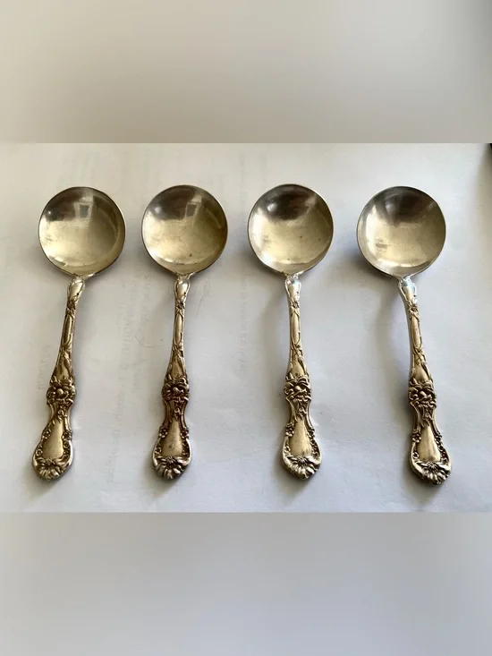 Vtg 1835 R. Wallace Ornate Floral Silver Plated Serving Spoons - Set of 4