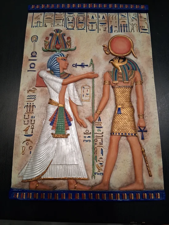 Egyptian Relief Wall Art – White, Gold, Blue