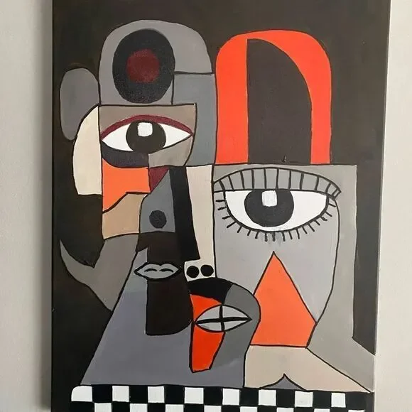 Abstract cubism art 18 x 24 canvas