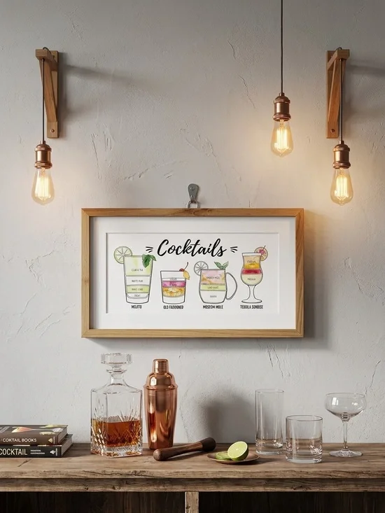 8x14 Threshold Cocktails Wall Art Print - Neutral Wood Frame