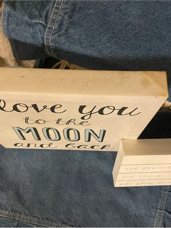 Canvas 'I Love You to the Moon and Back' Wall Sign & wood “She Believed..