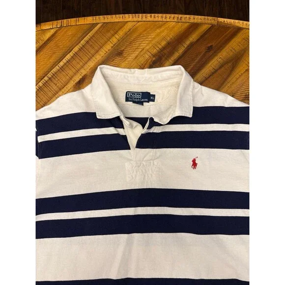 Vintage Polo Ralph Lauren Rugby Shirt Men’s XL Navy White Striped Preppy