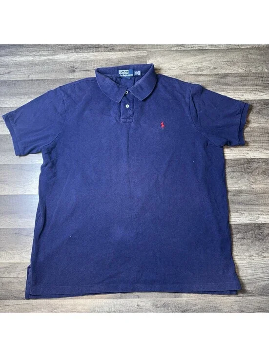 Men’s Vintage Ralph Lauren Polo Shirt, Custom Fit, Navy Blue, 2XL