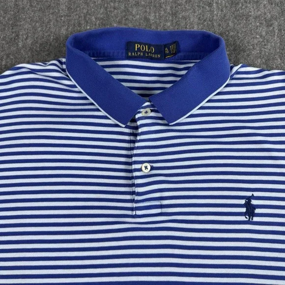 Polo Ralph Lauren Men's XL Blue White Striped Cotton Polo Shirt Short Sleeve