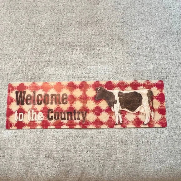 Ganz Welcome to the Country Cow Farmhouse Wall Art Red Cream Sign ER30904