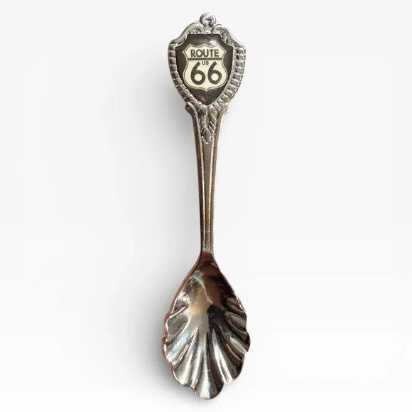Vintage Route US 66 Souvenir Collector Spoon‎ Silver Tone Shell Bowl Americana