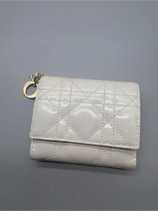 Christian Dior Lady Dior Lotus Cannage Wallet White Leather Entrupy COA