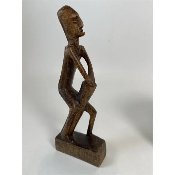 Hand Carved Wood Man Playing the Drum 6.5