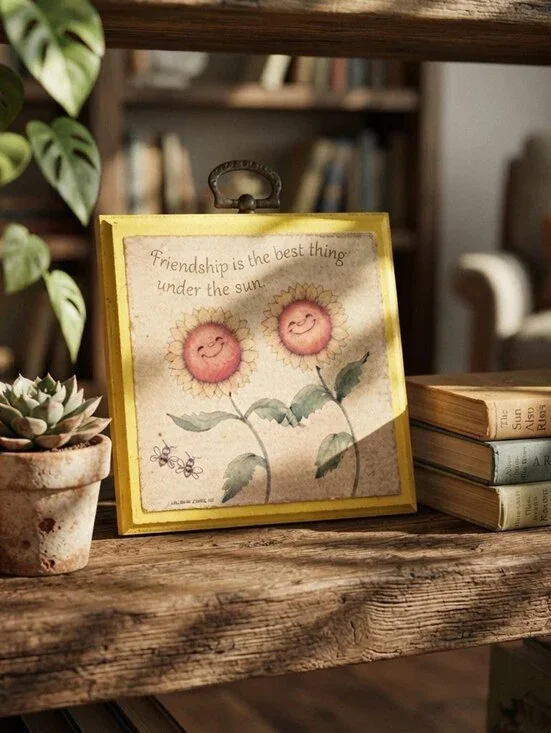 Vintage Hallmark Friendship Wall Plaque Smiling Sunflowers Yellow Mini Decor