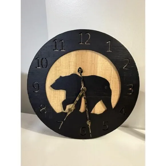 Young's Inc Wood Bear Carved Wall Clock Farmhouse Mountain Lodge 14