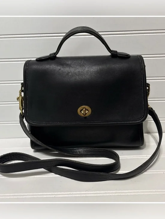 COACH Court Vintage Black Leather Shoulder Top Handle Crossbody Bag USA 9870