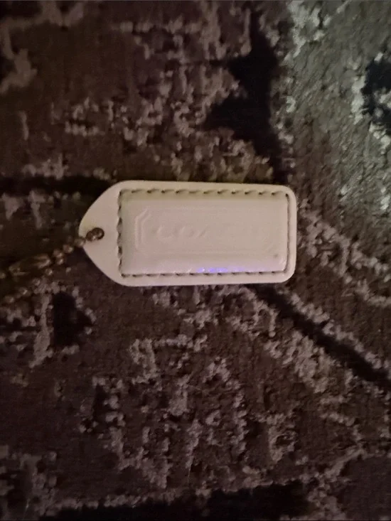Coach Patent White Cream Leather Hang Key Tag with Ball Chain