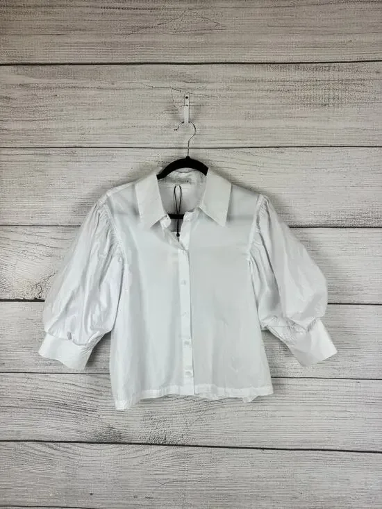 Zara Women's White Puff Sleeve Button Up Blouse Size Medium